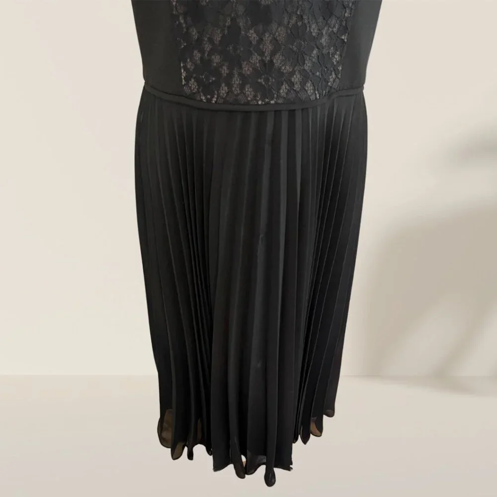 Maggy London Black Lace Bodice Pleated Midi Dress - Size 12 - Picture 3 of 7